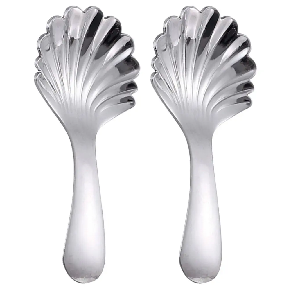 2pcs Stainless Steel Tea Thickened Coffee Stirring Spoon Dessert Cake Spoons Shell Design Smooth Surface Metal Spoon
