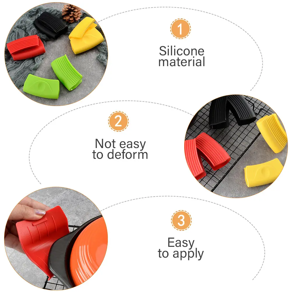 2 Pairs Cast Iron Ear Clip Stackable Silica Gel Handle Clip. Anti-scald Cover