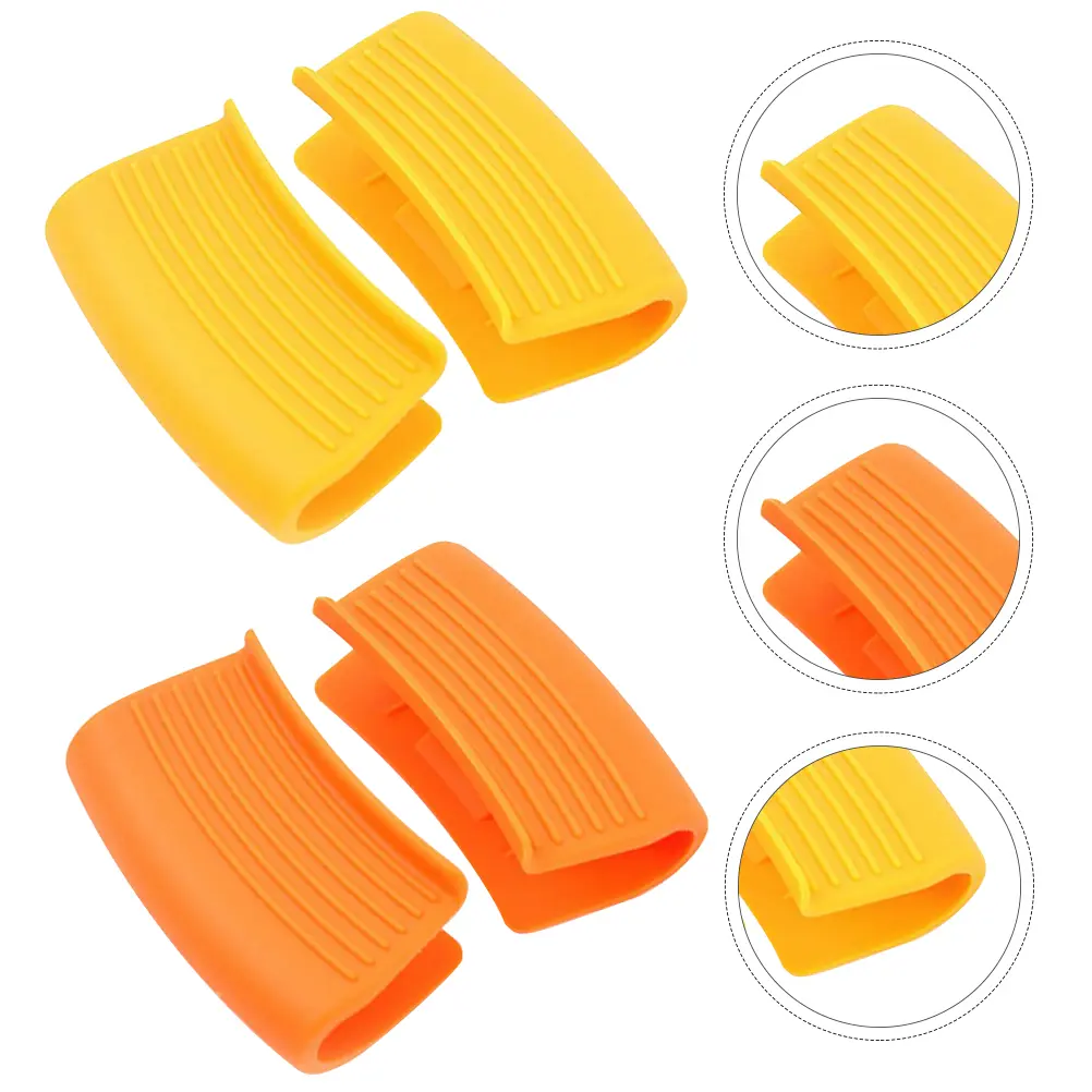 2 Pairs Cast Iron Ear Clip Stackable Silica Gel Handle Clip. Anti-scald Cover