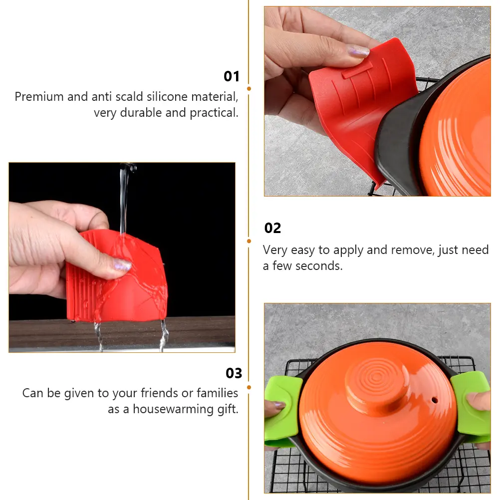 2 Pairs Cast Iron Ear Clip Stackable Silica Gel Handle Clip. Anti-scald Cover