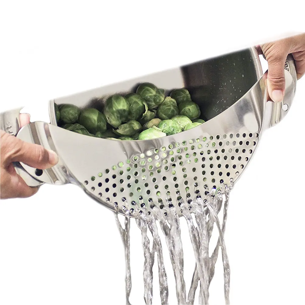 2PCS Pot Strainer Stainless Steel Heavy Duty Large Handle Pan Drainer Corrosion Resistant Kitchen Filter for Rice