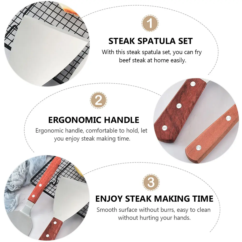 3 Pcs Fried Steak Spatula Kitchen Gadgets Barbecue Bbq Handheld Stainless Steel