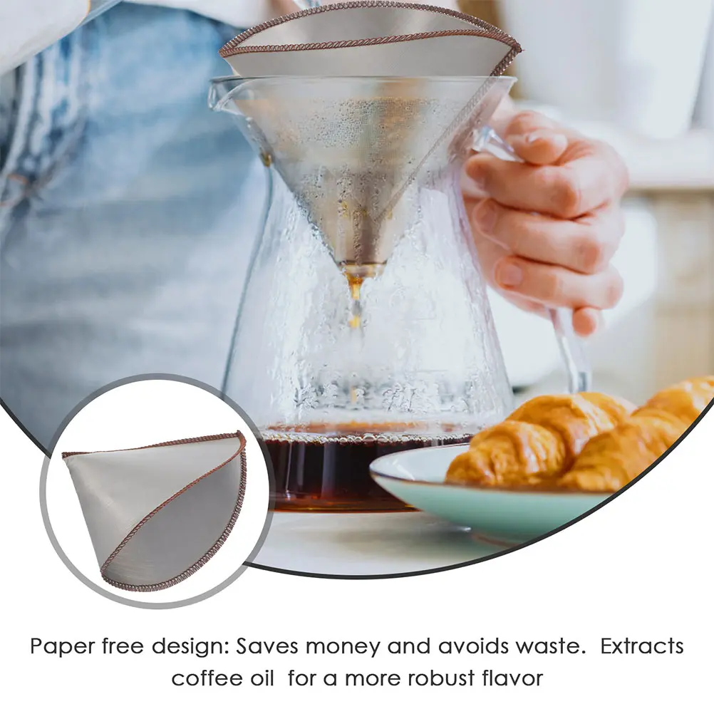 2pcs Reusable Stainless Filter Mesh Hand Brewed Machines 304 Grade Fine Strainer Cone Shaped Fits 1 4 Cups