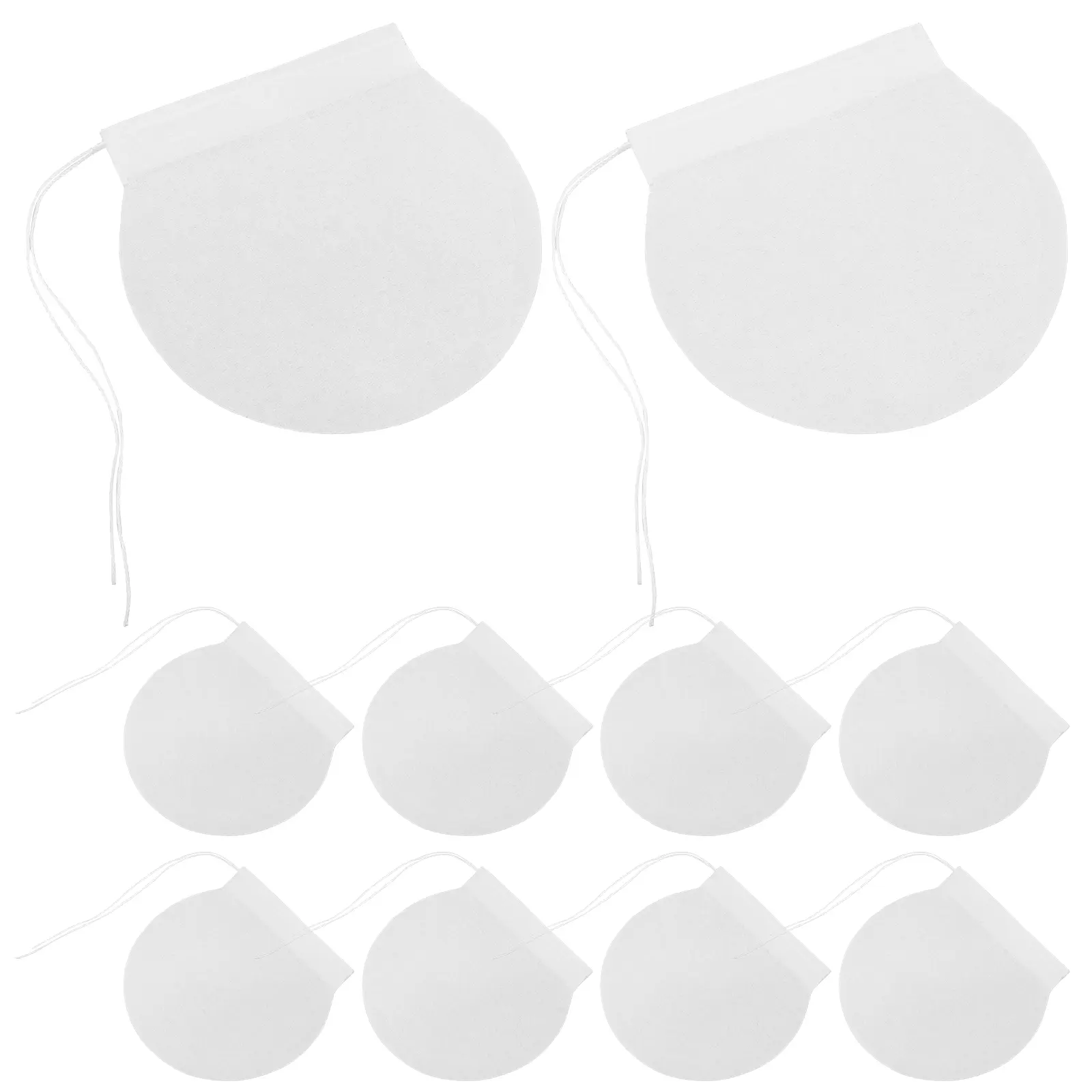 100 Pcs Round Filter Bags Reusable Loose Fillable Empty Compostable Leaf Tea Coffee Herbal Powder Disposable Drawstring Infuser