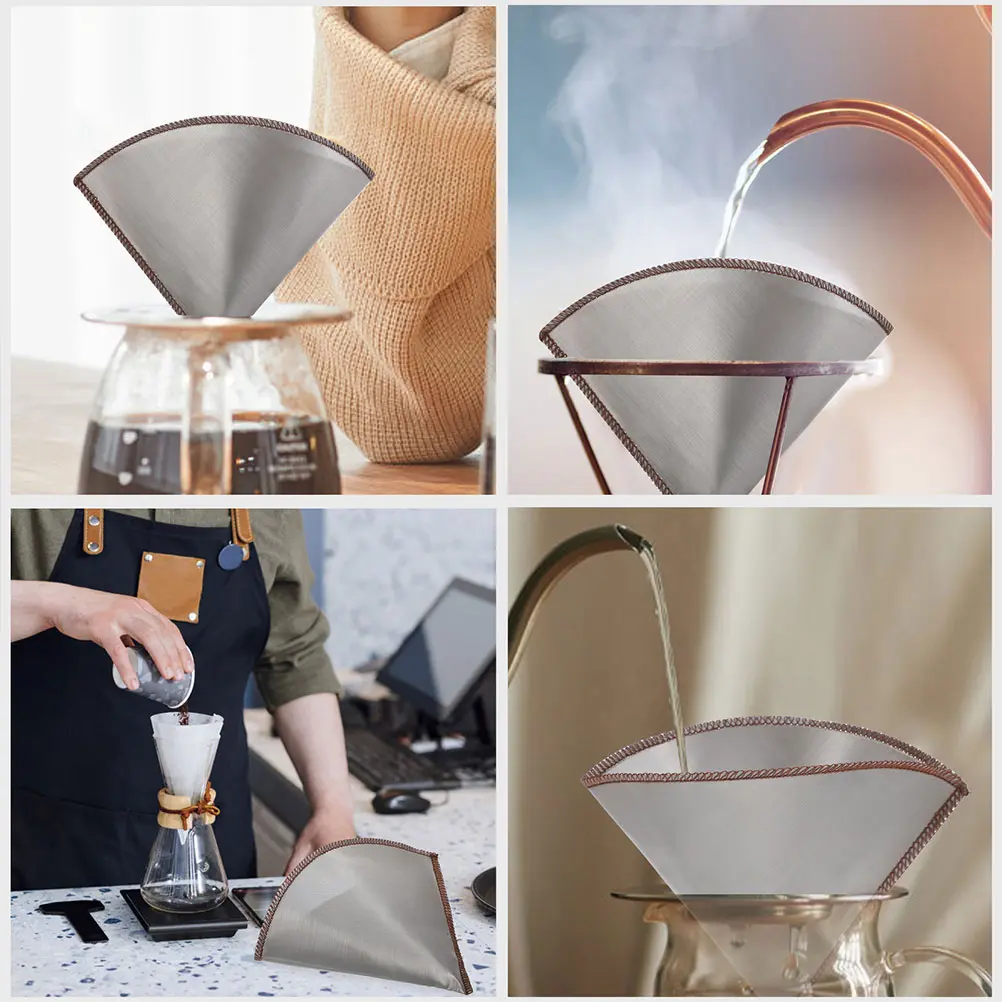 2pcs Reusable Stainless Filter Mesh Hand Brewed Machines 304 Grade Fine Strainer Cone Shaped Fits 1 4 Cups