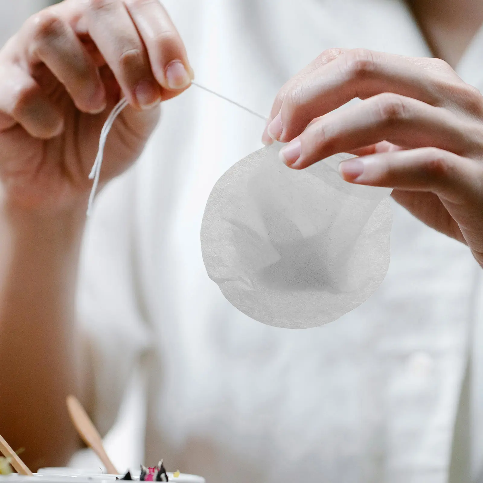 100 Pcs Round Filter Bags Reusable Loose Fillable Empty Compostable Leaf Tea Coffee Herbal Powder Disposable Drawstring Infuser