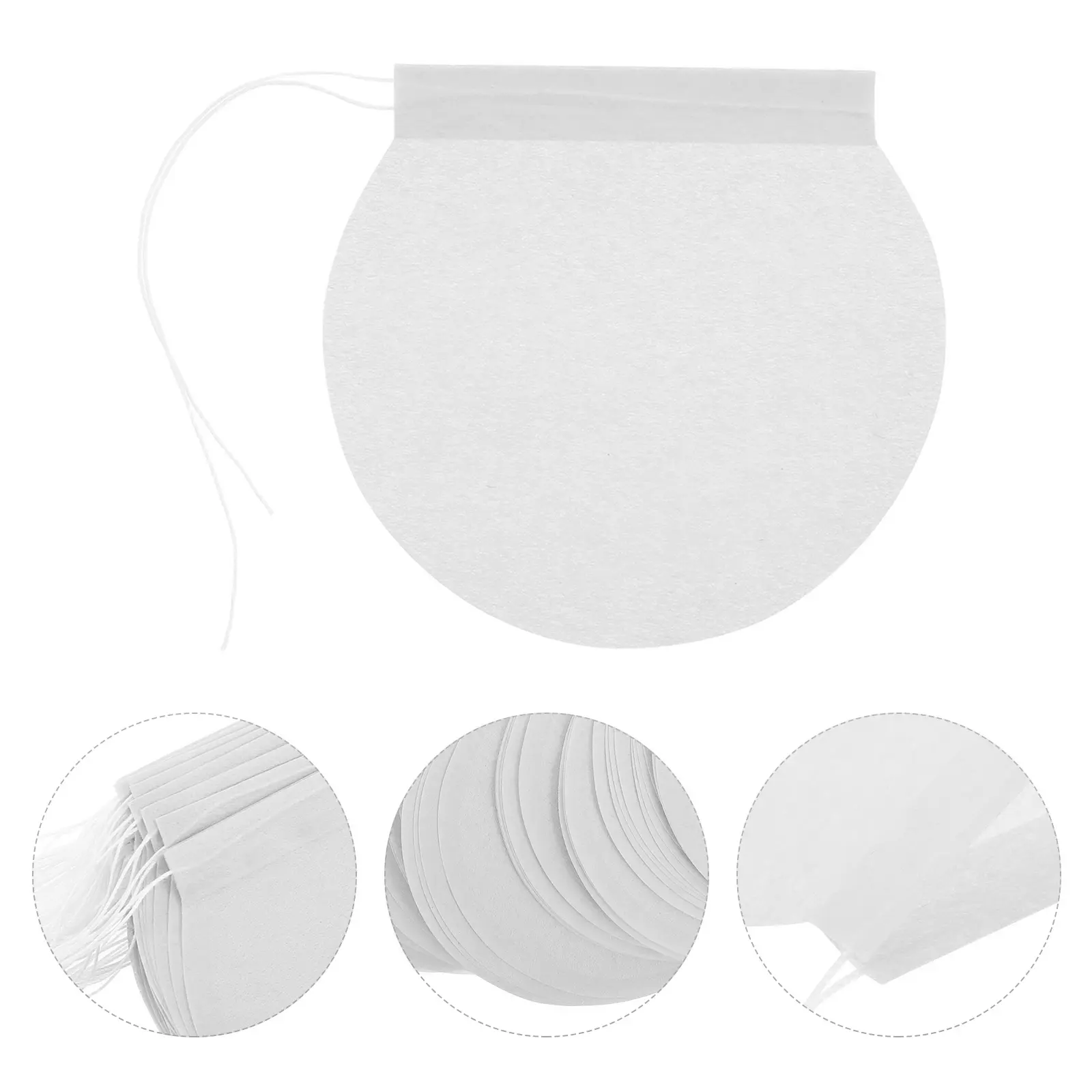 100 Pcs Round Filter Bags Reusable Loose Fillable Empty Compostable Leaf Tea Coffee Herbal Powder Disposable Drawstring Infuser