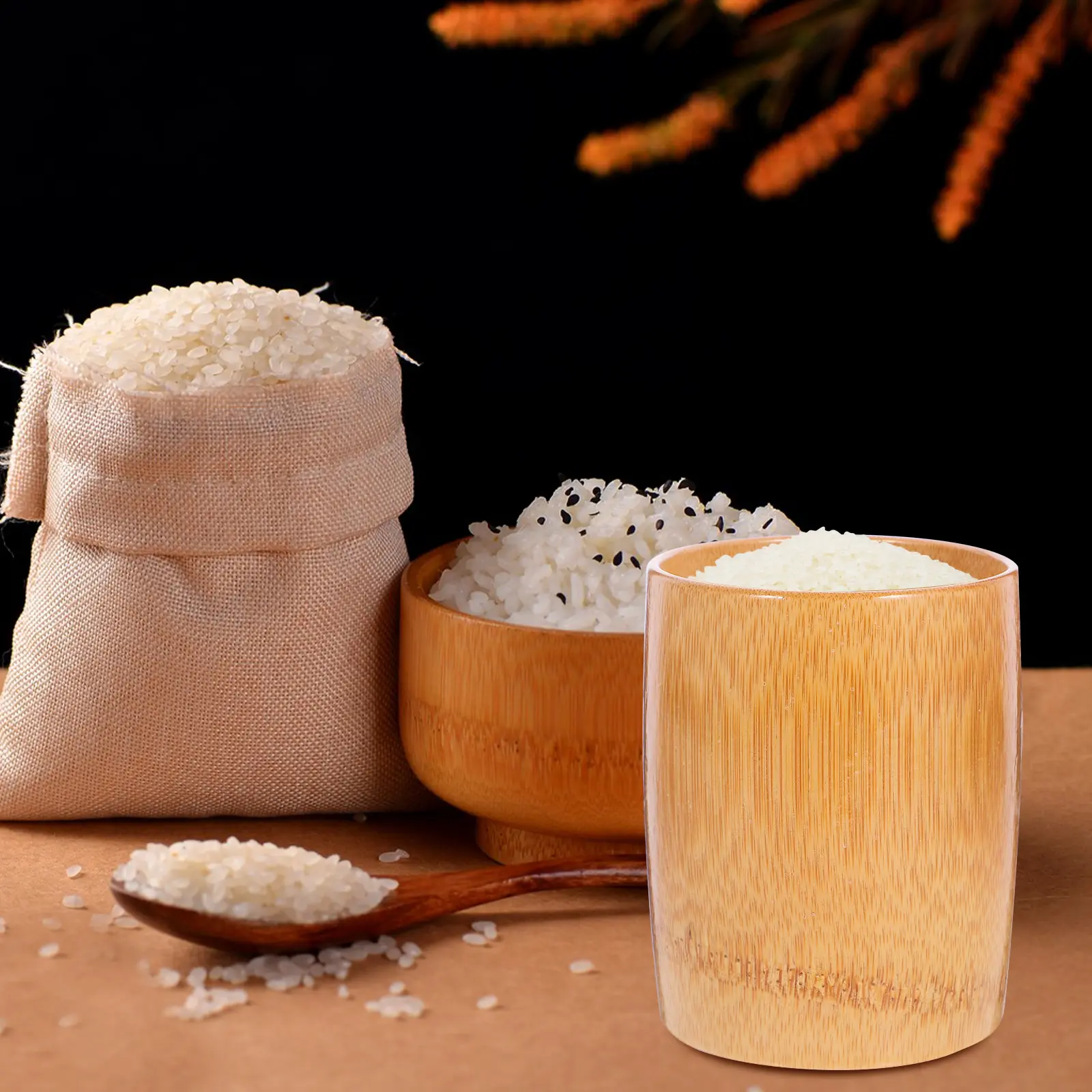 Bamboo Rice Cup St Capacity Practical Kitchen Tool Old Rice Measuring Cup fashioned Container Flour Cream Storage