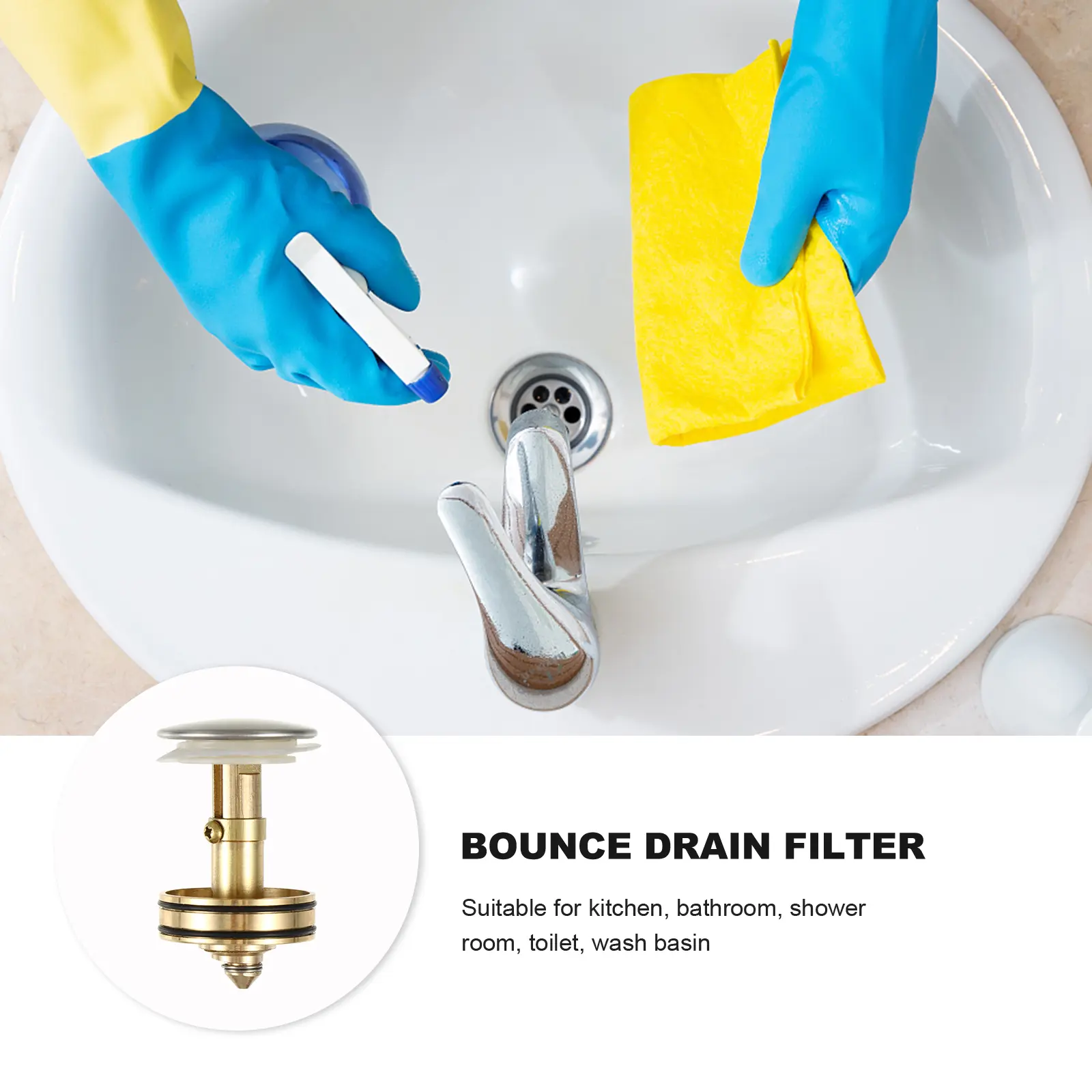 Bounce Drain Filter Wash Basin Drainer Up Garbage Strainer Stainless Steel Copper Kitchen Bathroom Shower Room Sink Plugs