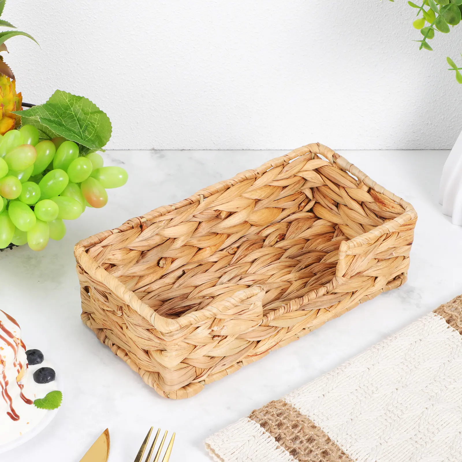 Creative Hand-Woven Box Farmhouse Style Guest Towel Holder Desktop Napkin Organizer Storage Container For Home Office Car Face