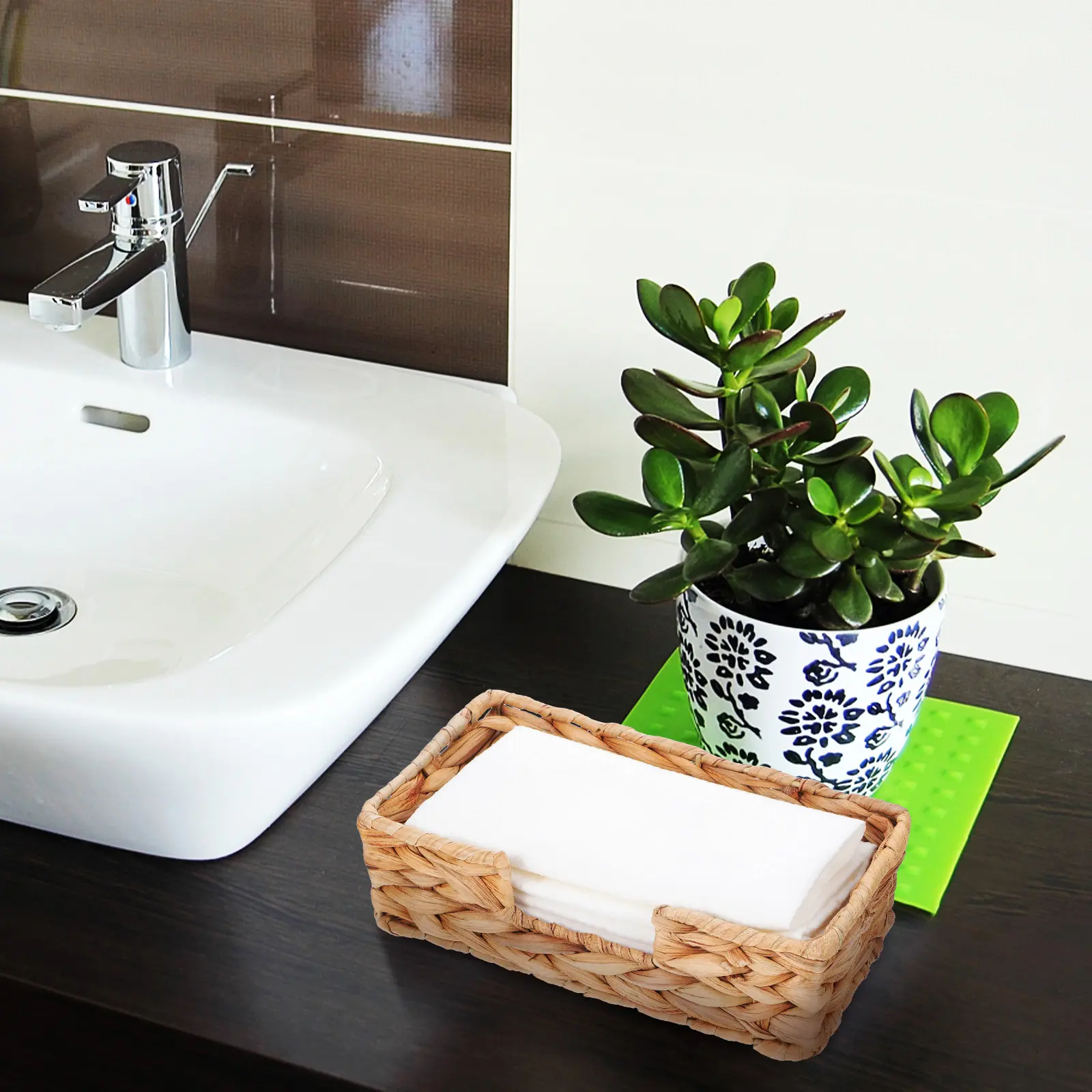 Creative Hand-Woven Box Farmhouse Style Guest Towel Holder Desktop Napkin Organizer Storage Container For Home Office Car Face