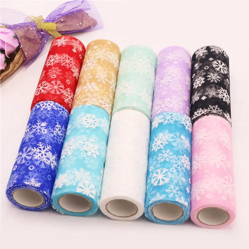Snowflake Tulle Rolls White Mesh Fabric for Christmas Decor Garland Holiday Party Wedding Gauze DIY Craft Ribbon