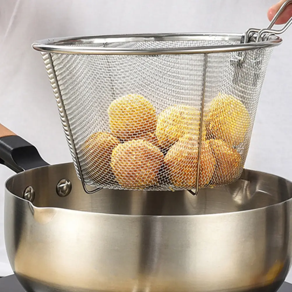 Stainless Steel Frying Basket Deep Fryer Baskets Chips Holder Silver Metal fry basket h Large Volume Even Heat Distribution