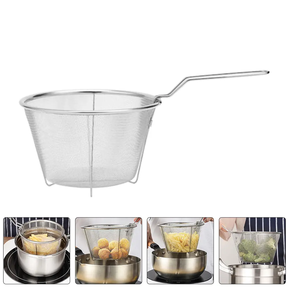 Stainless Steel Frying Basket Deep Fryer Baskets Chips Holder Silver Metal fry basket h Large Volume Even Heat Distribution