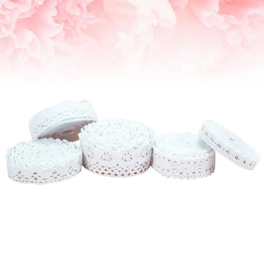 Lace Trimming 5 Rolls Embroidered Applique Burlap Rope White Ribbon for DIY Craft Gift Packing Wedding Party Decoration