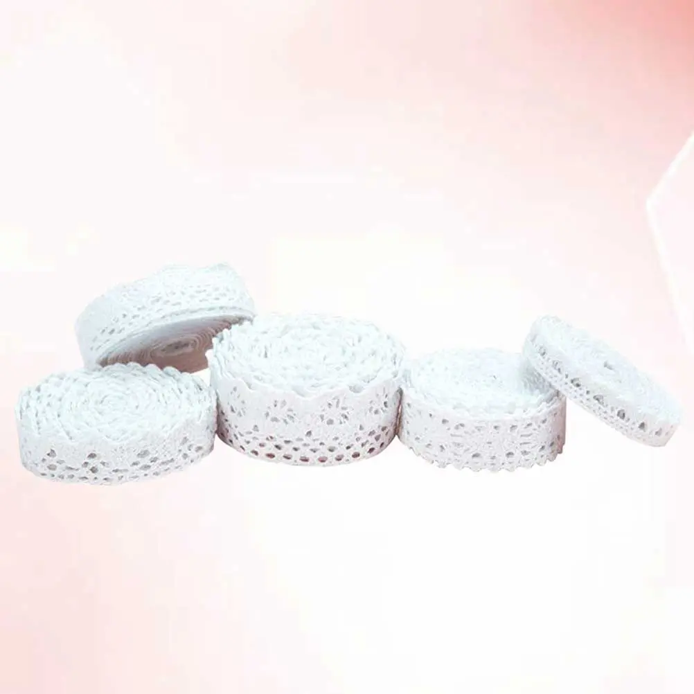 Lace Trimming 5 Rolls Embroidered Applique Burlap Rope White Ribbon for DIY Craft Gift Packing Wedding Party Decoration