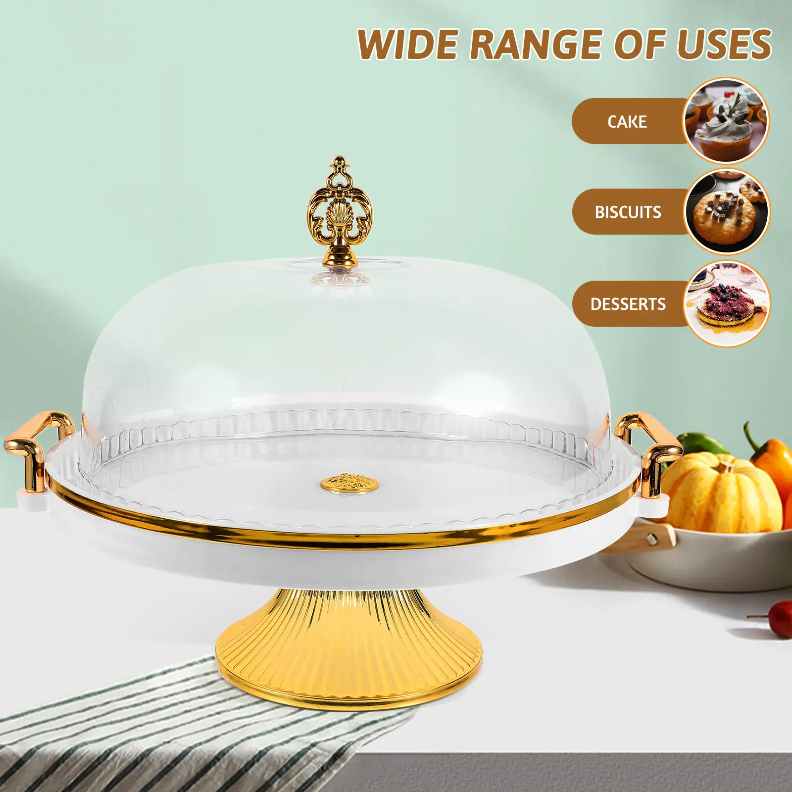 Chic Clear Cake Stand With Dome Decorative Plate Elegant Dessert Serving And Storage Dish