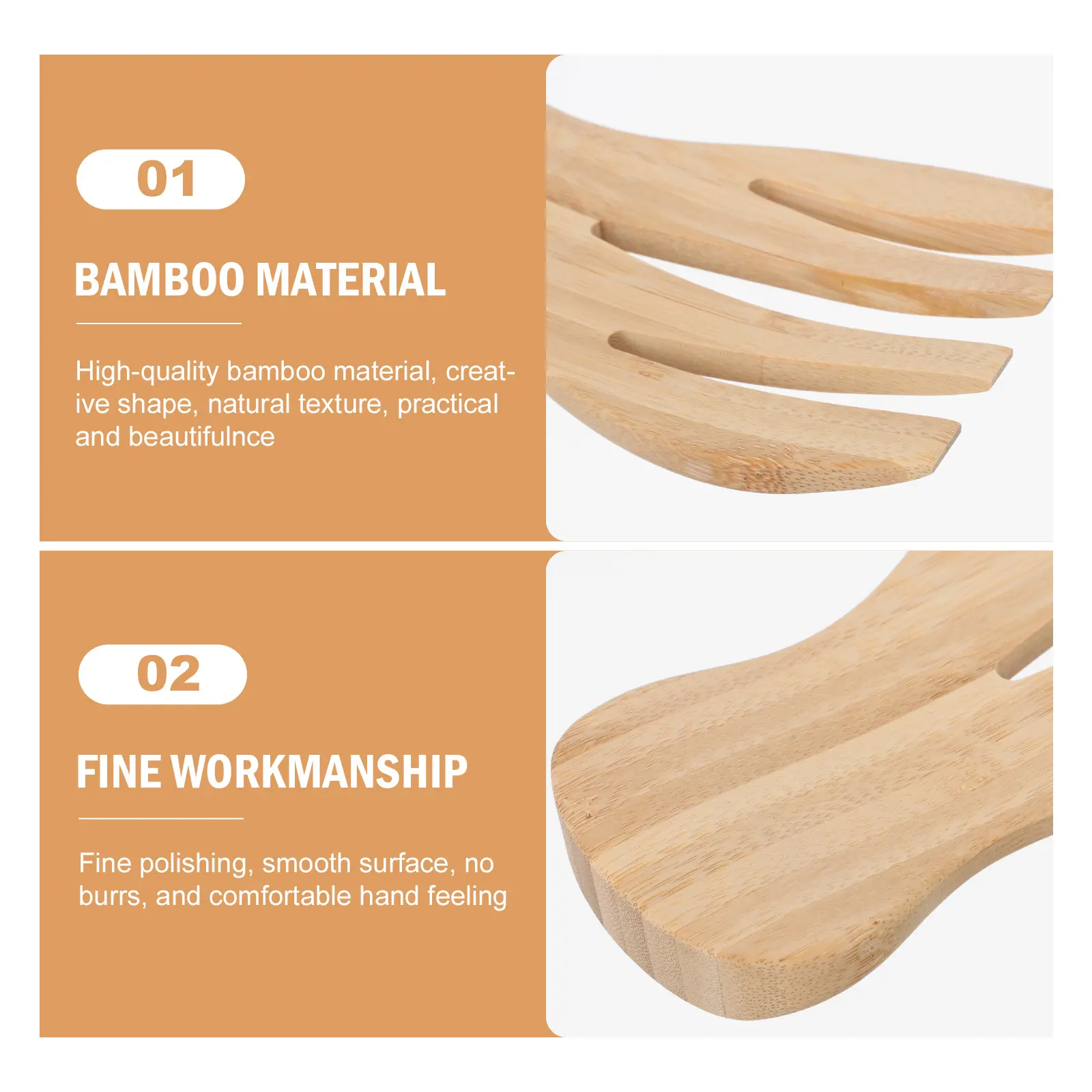 1pc Bamboo Stirrer Salad Hands Kitchen Tools Smooth Edges Creative Design Mixing Utensil for Kitchen Supply Salad