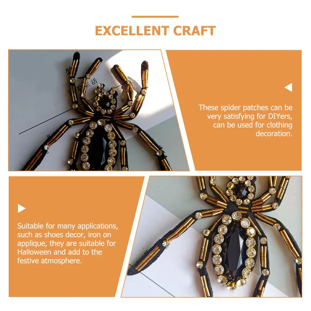2Pcs 3D Spider Decor Jeweled Applique Halloween Ghost Rhinestones Patch Glass Drill Spiders Clothing Embellishments Crafting