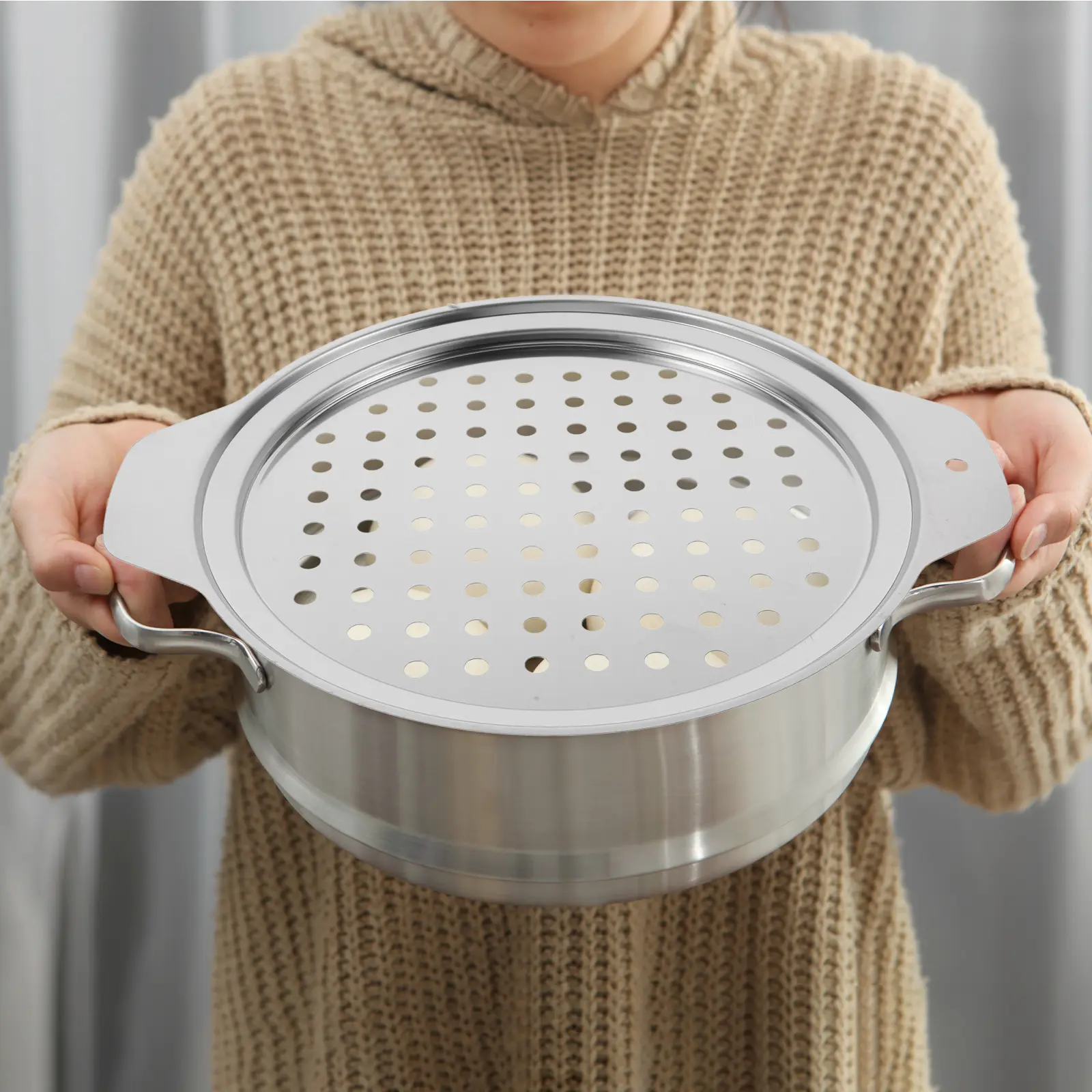 Stainless Steel Steamer Basket Round Shape Spaetzle Maker Lid Pizza Pan H Grill Canning Rack Meat Vegetables Seafood