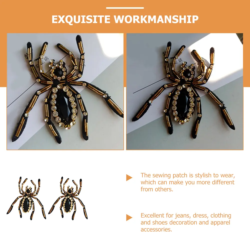 2Pcs 3D Spider Decor Jeweled Applique Halloween Ghost Rhinestones Patch Glass Drill Spiders Clothing Embellishments Crafting