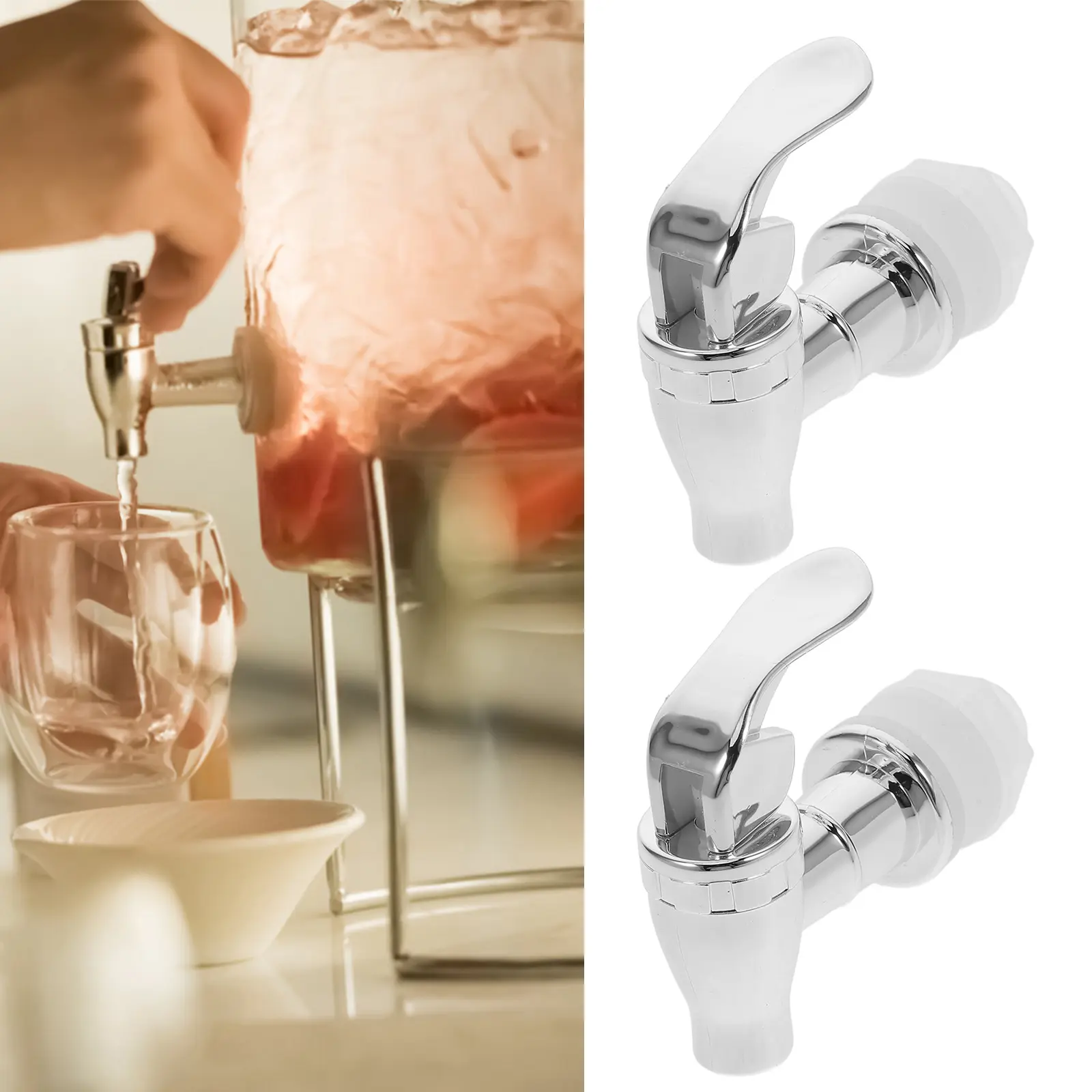 4 Pcs Beverage Dispenser Faucet 16mm ABS Water Spigot Replacement Silver Jug for Lemonade Tea Juice Camping Home Use