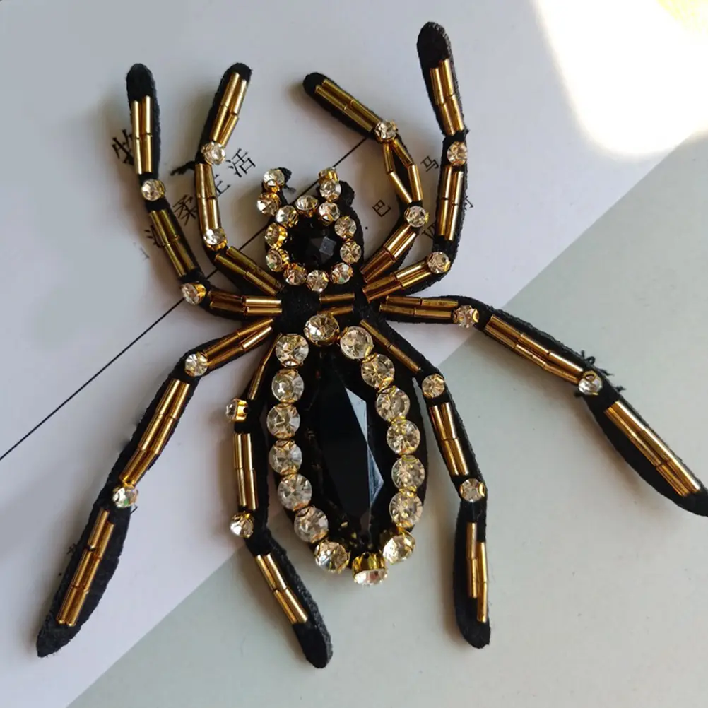 2Pcs 3D Spider Decor Jeweled Applique Halloween Ghost Rhinestones Patch Glass Drill Spiders Clothing Embellishments Crafting