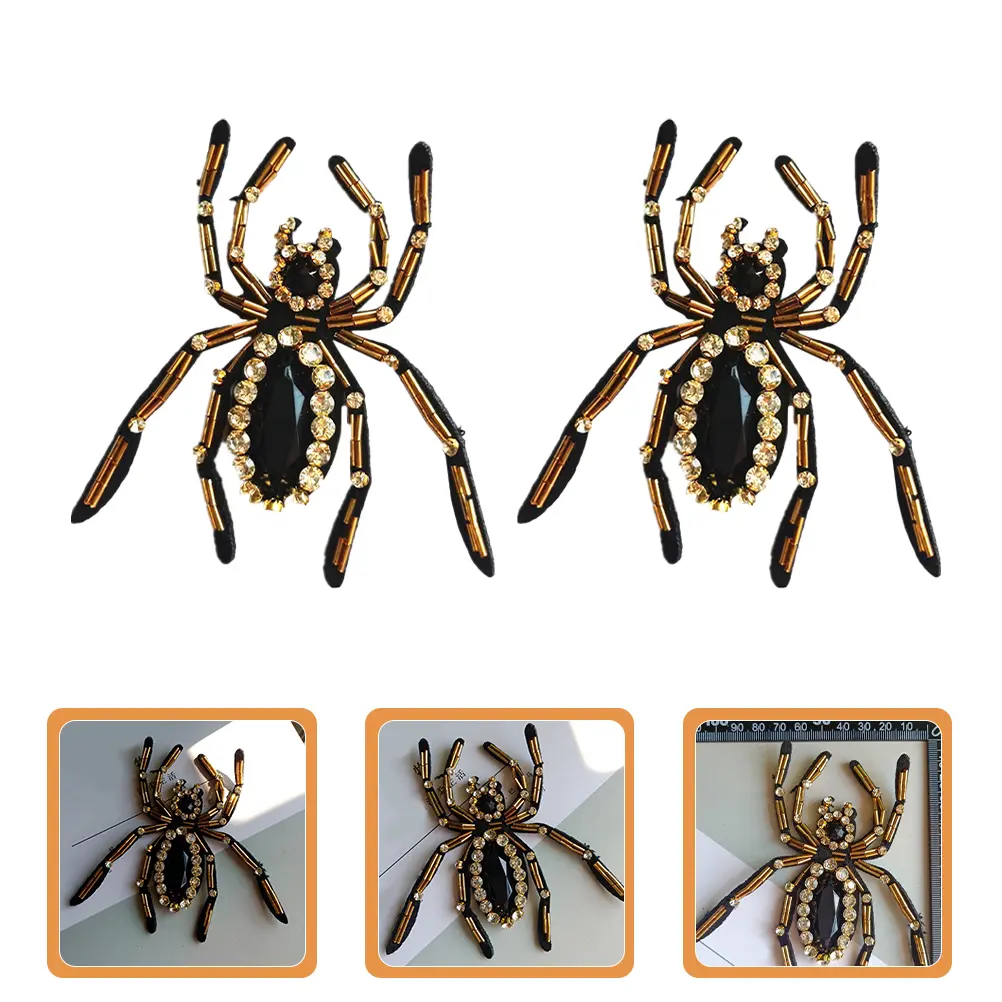 2Pcs 3D Spider Decor Jeweled Applique Halloween Ghost Rhinestones Patch Glass Drill Spiders Clothing Embellishments Crafting