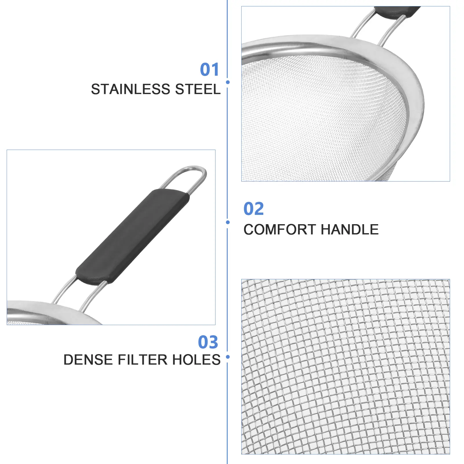 Stainless Steel Fine Mesh Strainer Colander Kitchen Sieve Filter for Grease Juice Oil Pasta Vegetable Fruit Tea Coffee Flour