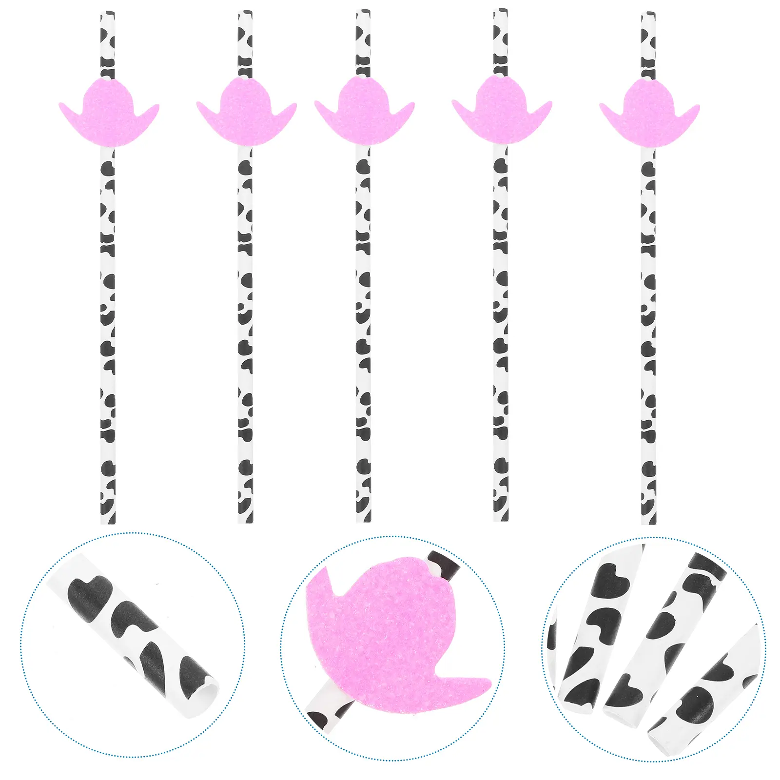 30pcs Cow Print Paper Straws Disposable Drinking Straws for Juice Party Decorations Pink Hat Theme Creative Straw