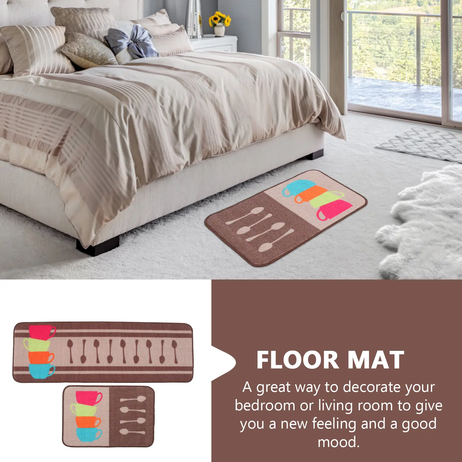 2 Pcs Non-slip Floor Mat Rug for Kitchen Artificial Mats Rugs Water-absorbent Nonslip Polyester