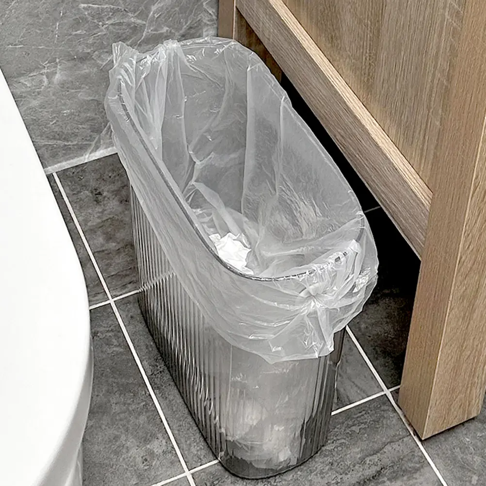 Slim Transparent Waste Bin Trash Can Kitchen Bedroom Grey No Press Ring Plastic Garbage Container Home Use garbage bin kitchen