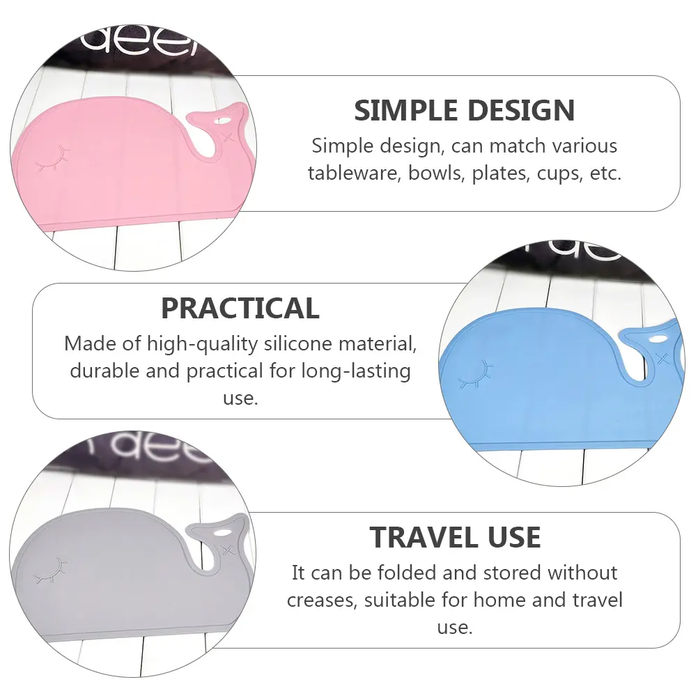 1pc Silicone Placemat Whale Shape Kids Dinning Non-Slip Reusable Table for Children Foldable Food Mat Durable Cartoon for Home