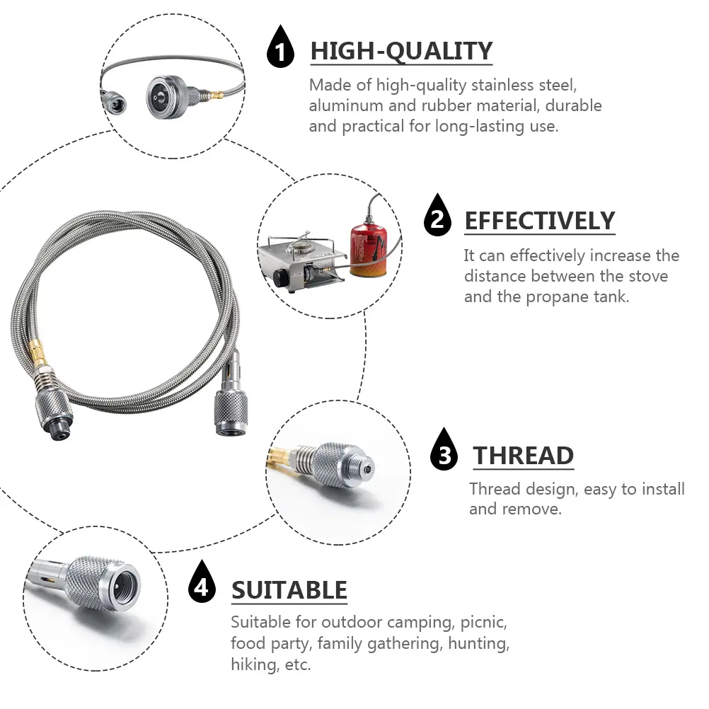 7075 Aluminum Propane Hose High Pressure Gas Stove Extension Tube Camping Supplies Picnic Adapter Outdoor BBQ Kitchen Bar