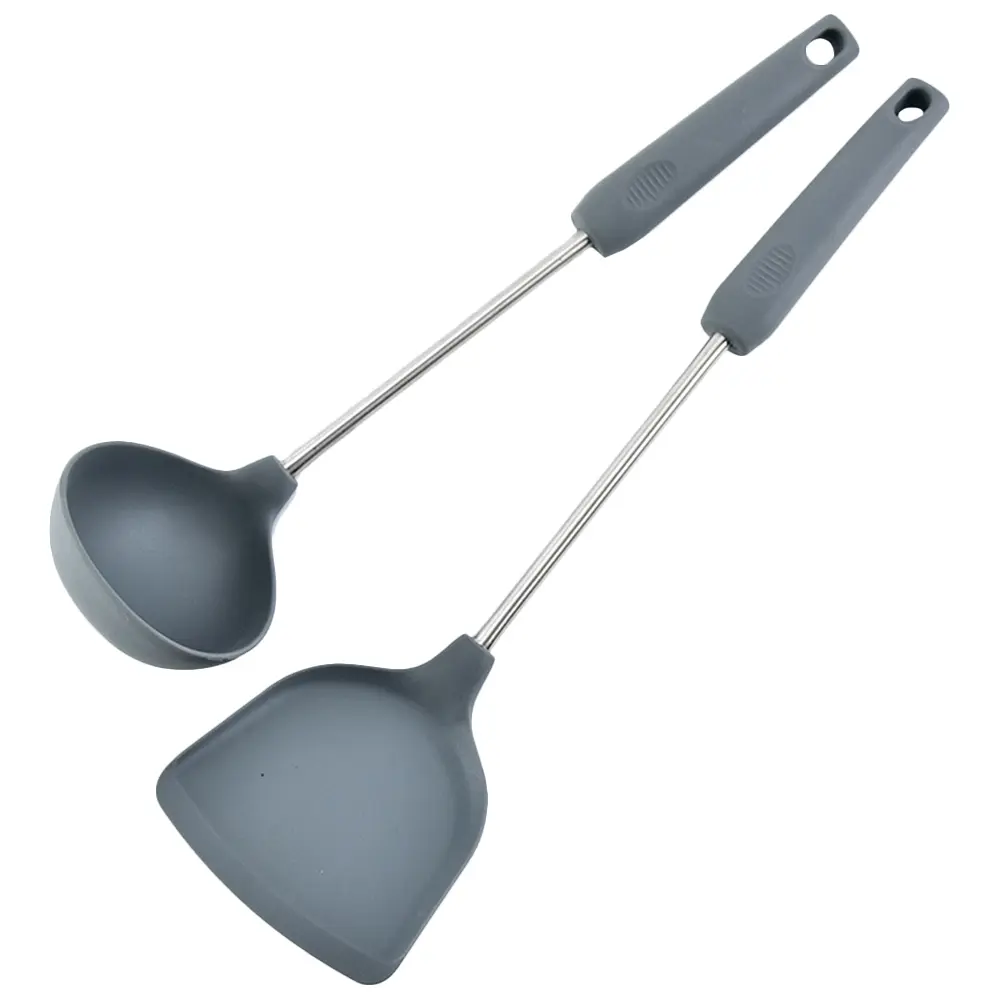 2 pcs Silicone Spatula Kitchen Utensils Set Stainless Steel Heat Resistant Cooking Tools Baking Aids Scratch Resistant