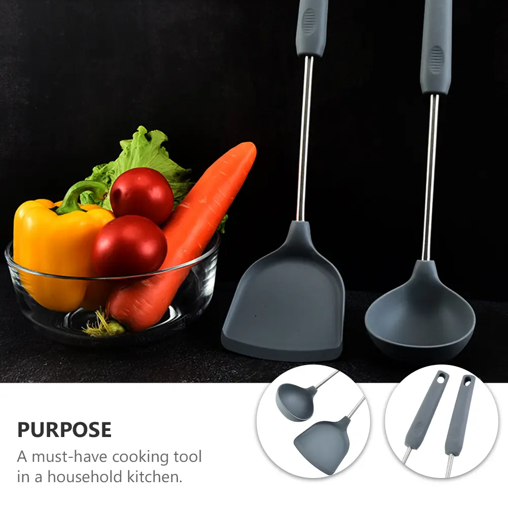 2 pcs Silicone Spatula Kitchen Utensils Set Stainless Steel Heat Resistant Cooking Tools Baking Aids Scratch Resistant