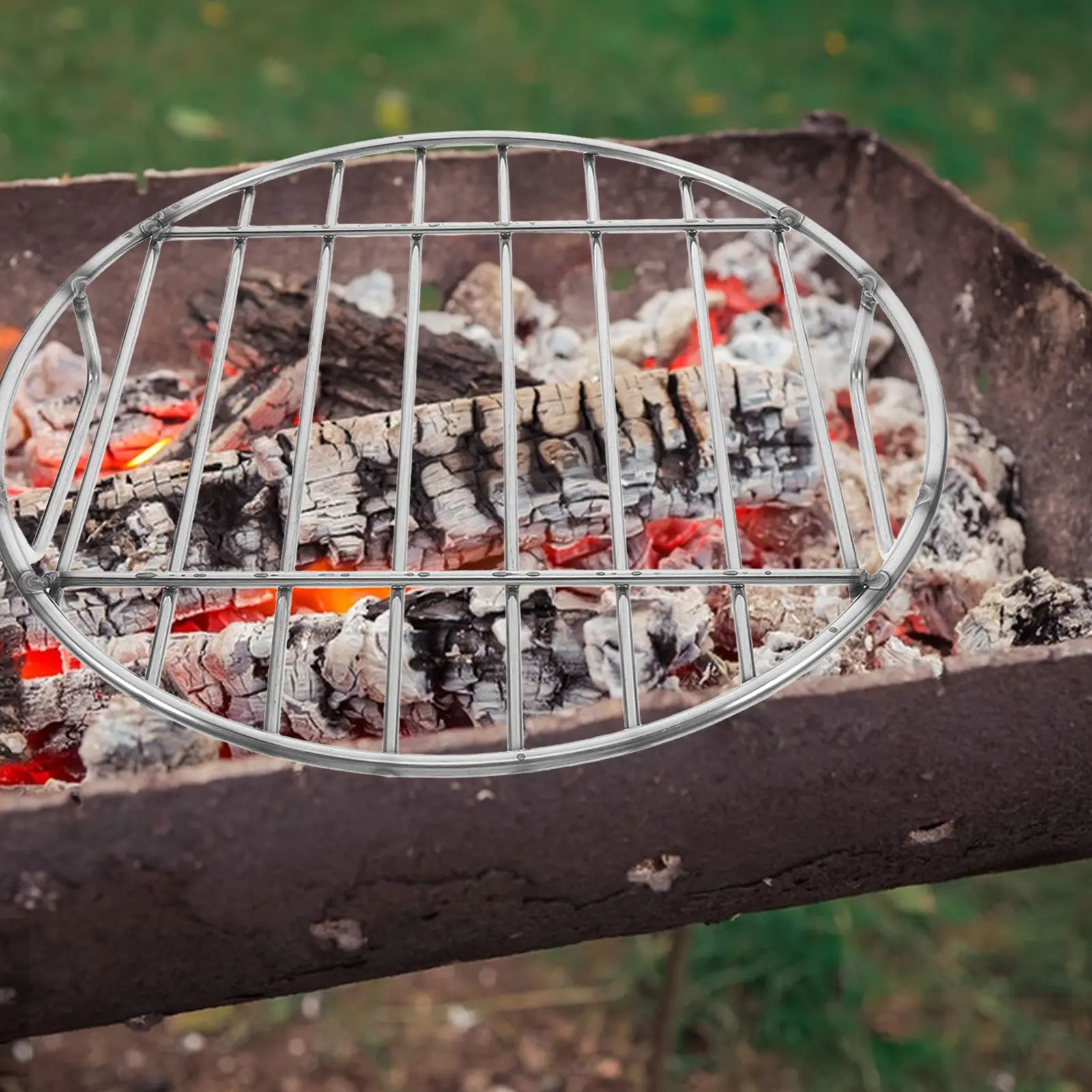 Stainless Steel BBQ Grate Fire Pit Round Grill Durable Handle Easy Clean Multi Functional Steaming Rack Pot Stand for Chicken