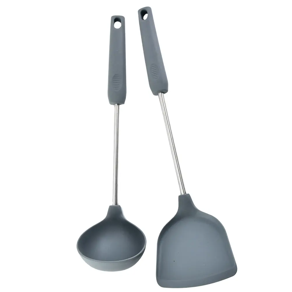 2 pcs Silicone Spatula Kitchen Utensils Set Stainless Steel Heat Resistant Cooking Tools Baking Aids Scratch Resistant