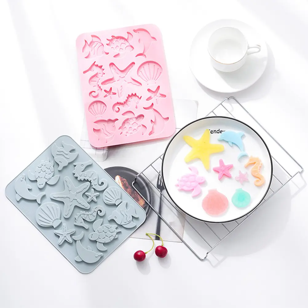 2pcs Silicone Marine Life Mold Creative Baking Tool Cake Making Mould Easy Clean Biscuits Fondant Mould For Home