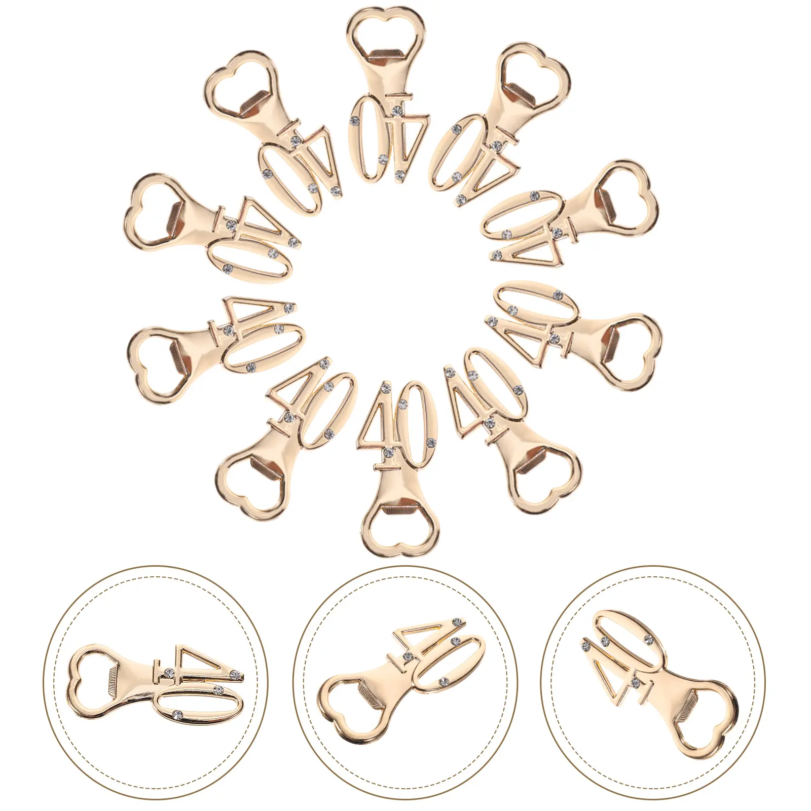 10pcs 40th Birthday Bottle Opener Keychain Metal Drink Dispenser Set Party Favors Guests Practical Construction Beer Lover Gift