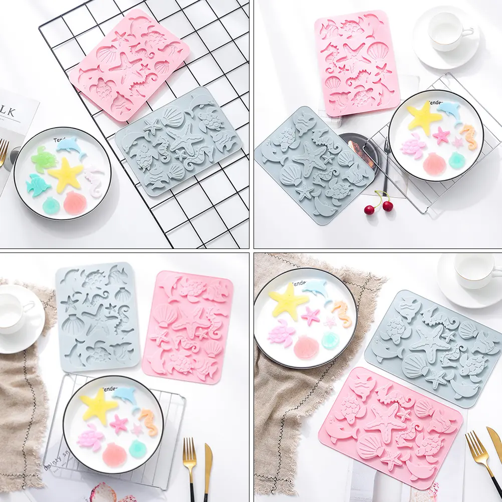 2pcs Silicone Marine Life Mold Creative Baking Tool Cake Making Mould Easy Clean Biscuits Fondant Mould For Home