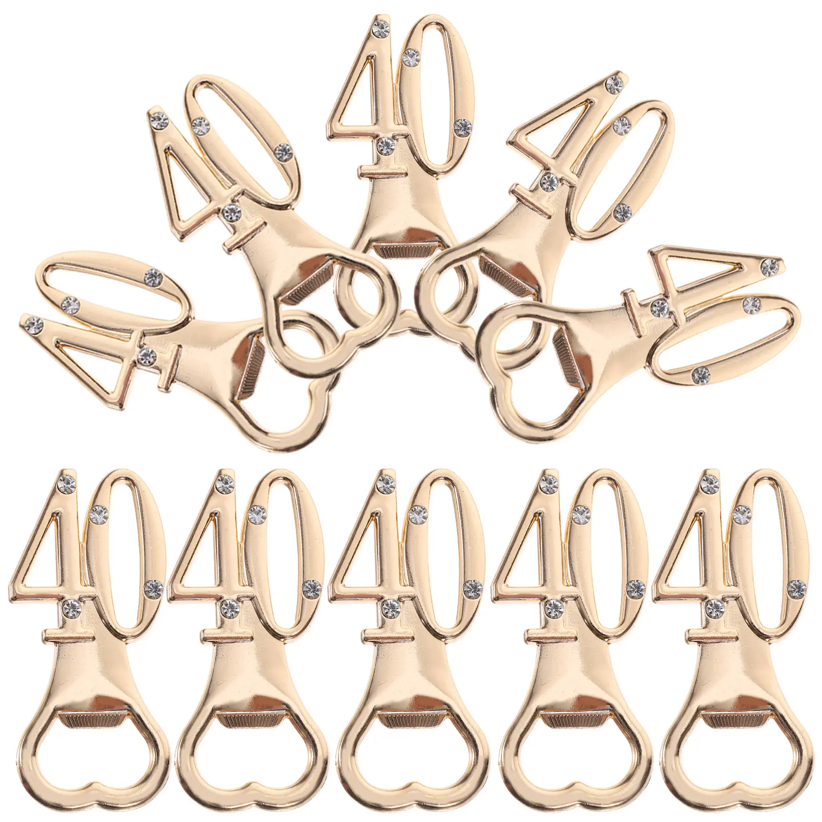 10pcs 40th Birthday Bottle Opener Keychain Metal Drink Dispenser Set Party Favors Guests Practical Construction Beer Lover Gift