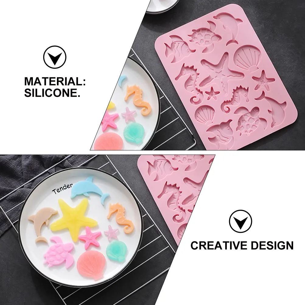 2pcs Silicone Marine Life Mold Creative Baking Tool Cake Making Mould Easy Clean Biscuits Fondant Mould For Home