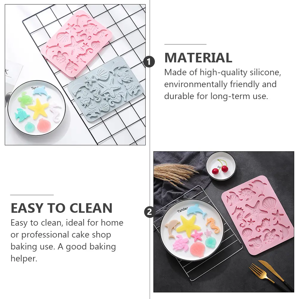 2pcs Silicone Marine Life Mold Creative Baking Tool Cake Making Mould Easy Clean Biscuits Fondant Mould For Home