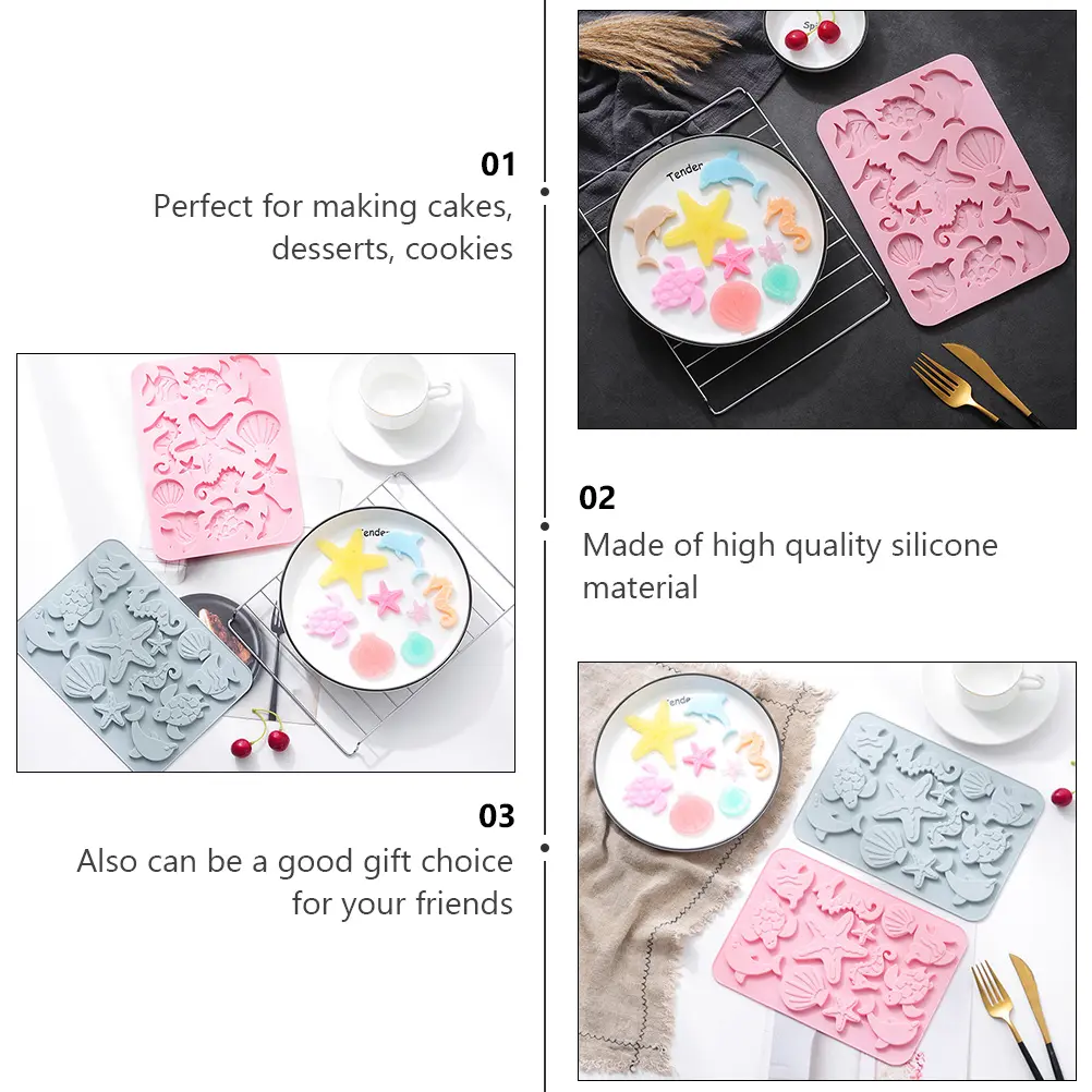 2pcs Silicone Marine Life Mold Creative Baking Tool Cake Making Mould Easy Clean Biscuits Fondant Mould For Home