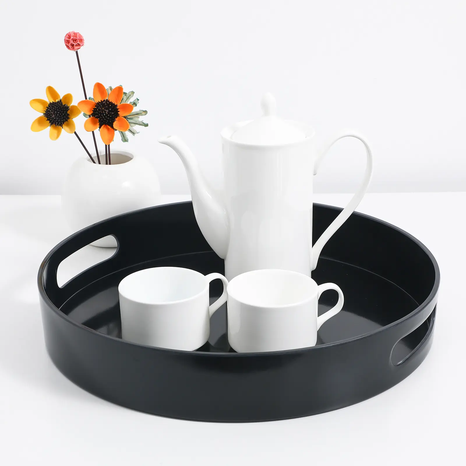 Sturdy Round Serving Tray With Handles Coffee Table Decorative Storage Tray For Tea Jewelry Display Home Decor Plastic
