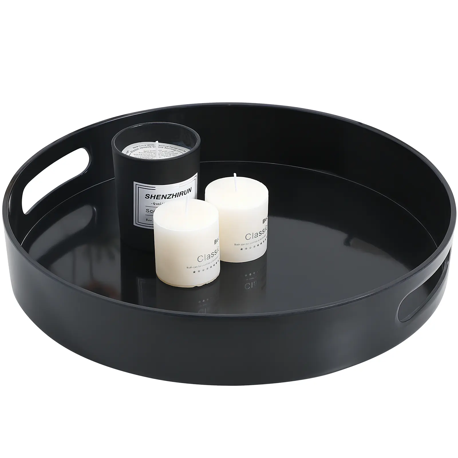 Sturdy Round Serving Tray With Handles Coffee Table Decorative Storage Tray For Tea Jewelry Display Home Decor Plastic