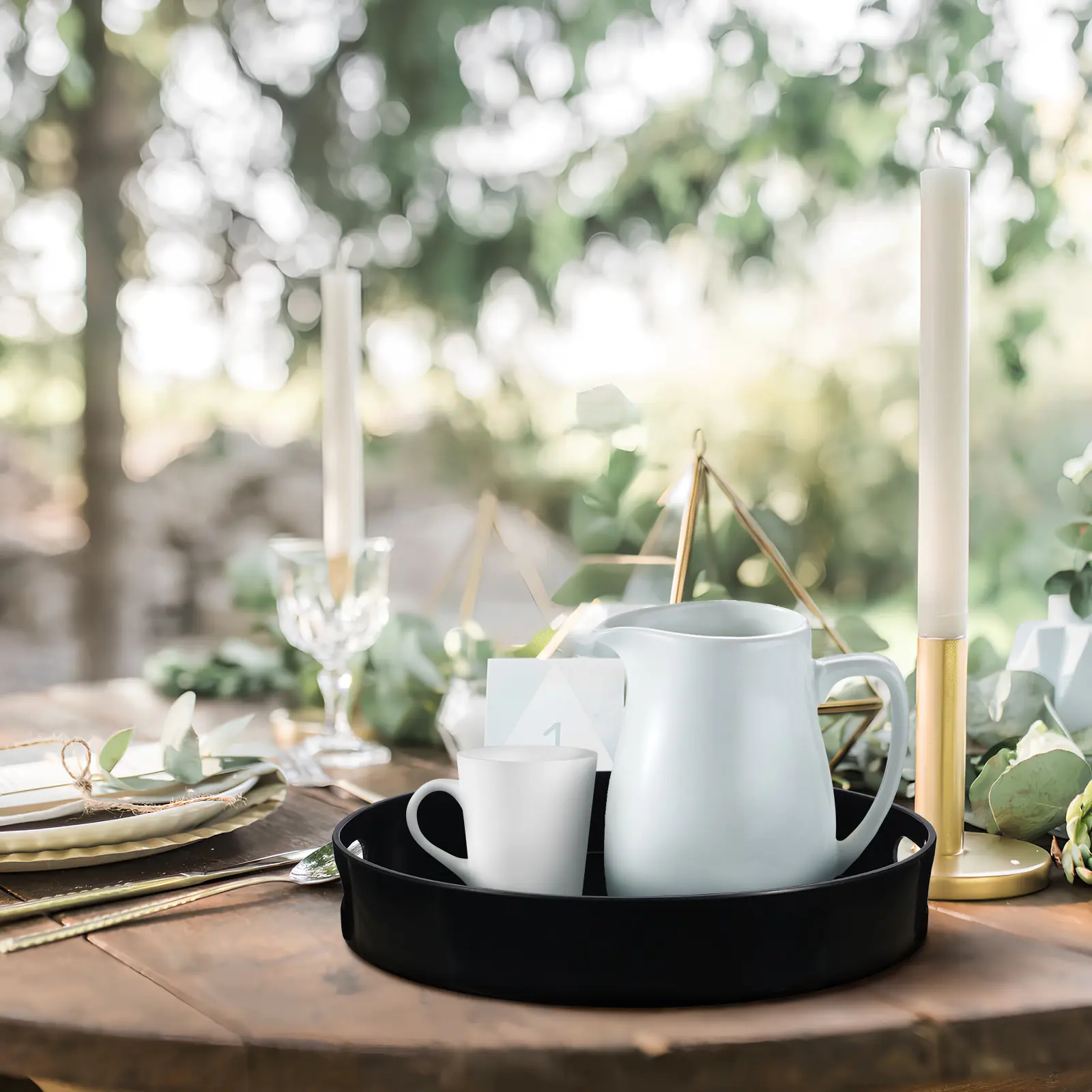 Sturdy Round Serving Tray With Handles Coffee Table Decorative Storage Tray For Tea Jewelry Display Home Decor Plastic