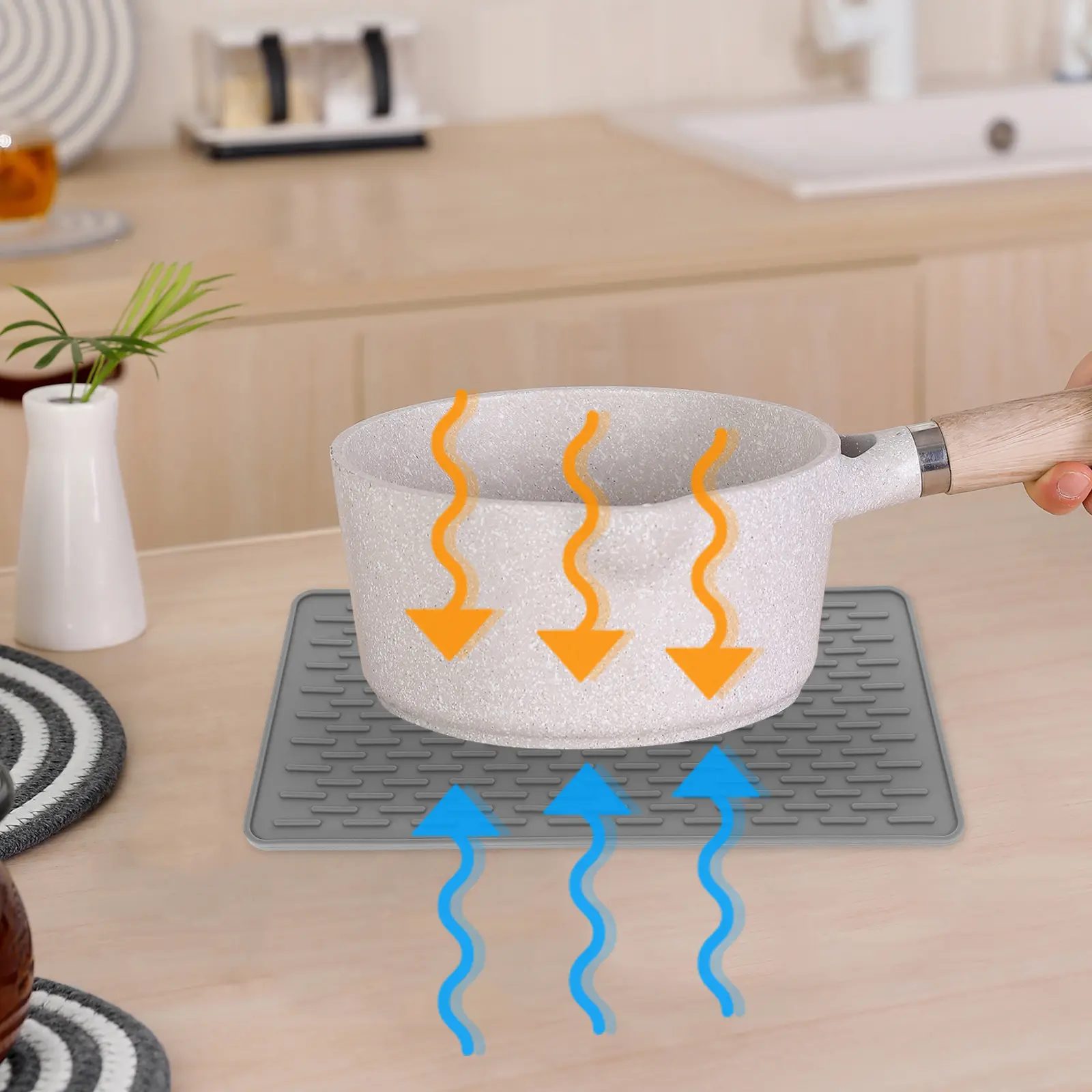 Silicone Heat Resistant Placemat Eco-Friendly Skidproof Fireproof Tableware Mat For Home Kitchen Office (Grey)