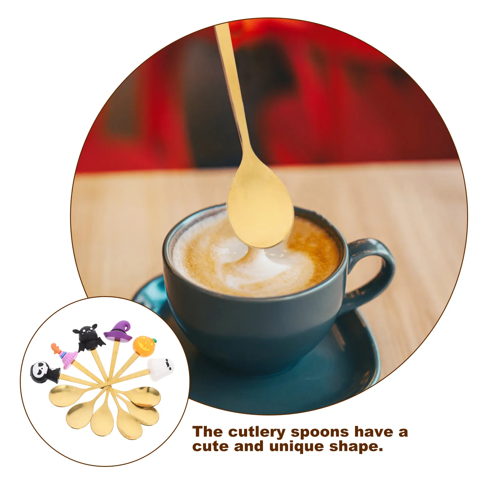 6pcs Halloween Dessert Stainless Steel Coffee Spoon Kitchen Accessories Engraved Cutlery For Party Home Restaurant Use Dessert